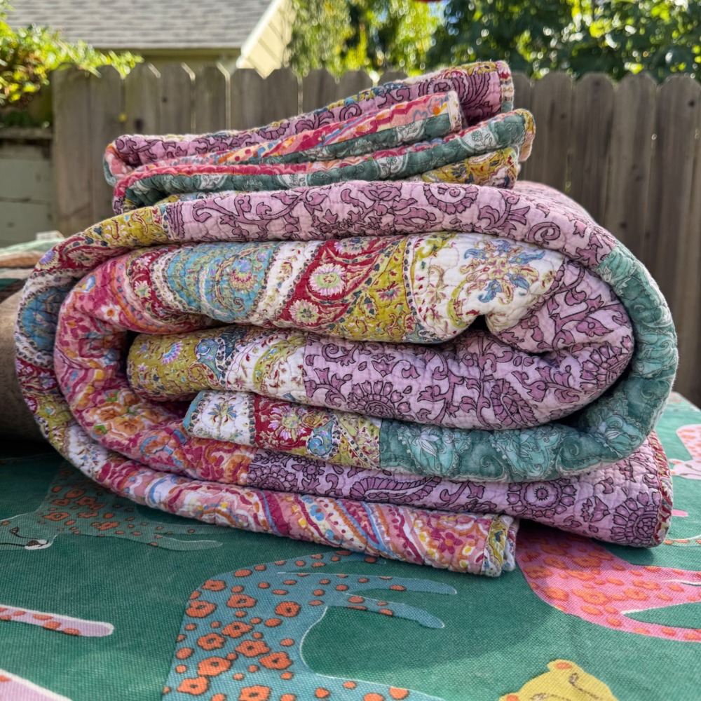 Cynthia Rowley Quilt Set Full Queen Purple Pink Paisley Patchwork 3pc Cotton - Picture 2 of 16
